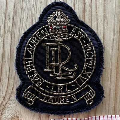Ralph Lauren Sew On Crown Crest Patch Navy And Gold Embroidered 3.25 Inches - Image 1 of 4