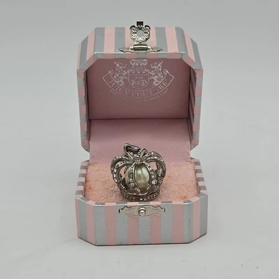 IN BOX! JUICY COUTURE Silver Tone Pave Crystal Crown Charm w Pearl - Image 1 of 4