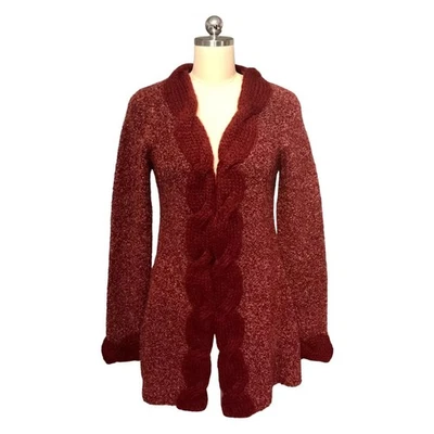 Cardigã suéter Anthropologie dormir na neve mistura de lã vermelho robusto malha tamanho M - Imagem 1 de 4