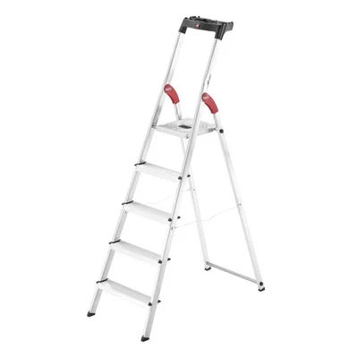 Hailo Taburete Plegable, Escalera de 5 Escalones con Bandeja para Hogar y Cocina, L60, Plateado Foto 1 de 4