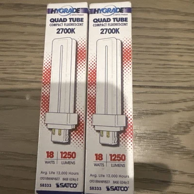 SATCO S8333 18W CFL 2700K 4-PIN G24Q-2 BASE DOUBLE TUBE FLUORESCENT LIGHT BULB - Image 1 of 3