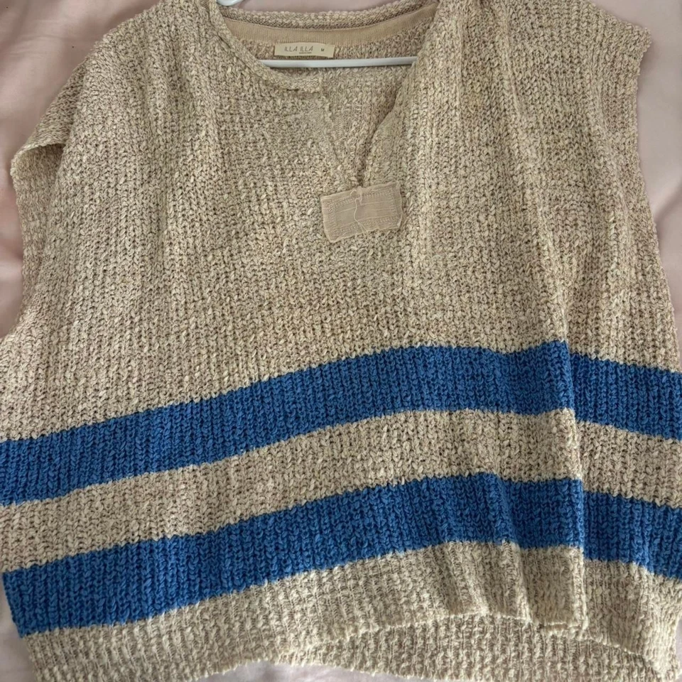 Chaleco para mujer BOTIQUE tejido azul crema medio a rayas tejido otoño Foto 1 de 1