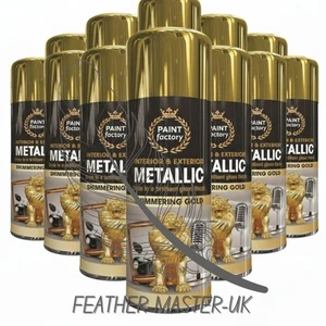 Spray de pintura en aerosol metálico dorado 12x 400 ml para hágalo usted mismo, hogar, etc. - Imagen 1 de 1