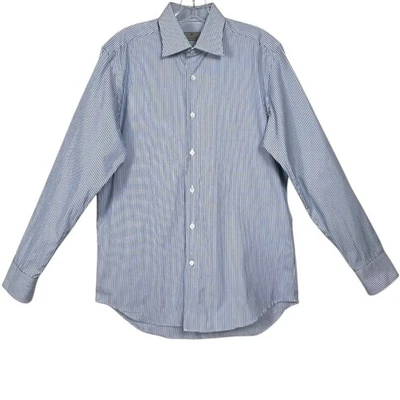 Camisa de Vestir CANALI 1934 Talla 39 15.5 Calce Clásico Azul Blanco Rayas Hecha en Italia Foto 1 de 4