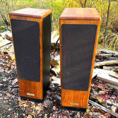 Vintage Advent Heritage Tower Speakers Pair Oak Veneer Floor Standing Audiophile - Image 1 of 4