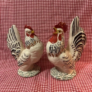 Vintage Chalkware Hen & Rooster Pair Chicken Figurine 8” Folk Art Farmhouse - Picture 1 of 7