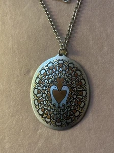 Collar Colgante Pavo Real/Cobre Firmado Caña y Bartón Años 70 De Colección Pavo Real/Corazón  - Imagen 1 de 9