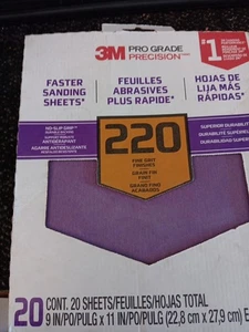 3M Advanced Sandpaper, 20 Sheets, 220 Grit, Pro Grade 20, Purple NIB Free Ship - Picture 1 of 1
