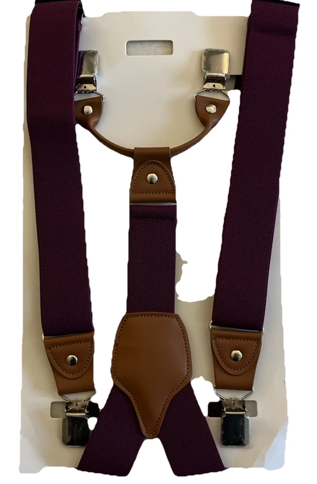 Men's Suspenders: 1" Wide Button-On, purple And brown - Image 1 of 1