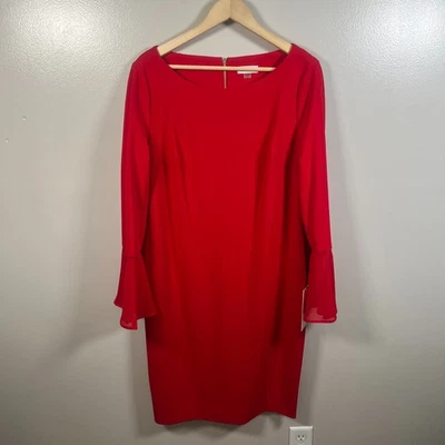 Vestido Vaina Calvin Klein Chifón Manga Campana Talla 16 Rojo Hasta la Rodilla Evento Foto 1 de 4