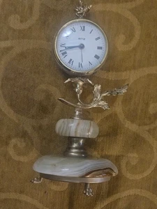 Ritz Onyx Marble Alarm Mantel Clock wind up with Cherub - Picture 1 of 13