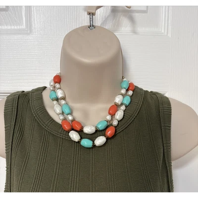 Gargantilla para mujer coral turquesa blanca en capas iridiscente tono dorado BOHO primavera Foto 1 de 4