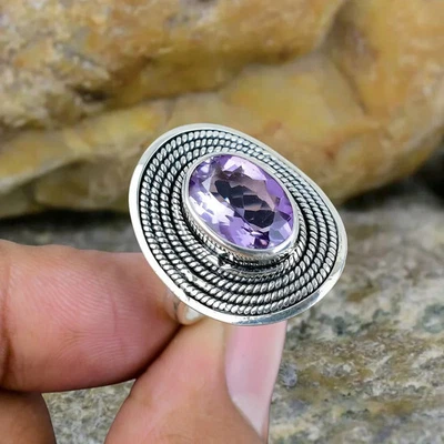 Boho Ametista Anello 925 Argento Sterling - Fatto a Mano Gemma Gioielli per - Immagine 1 di 4