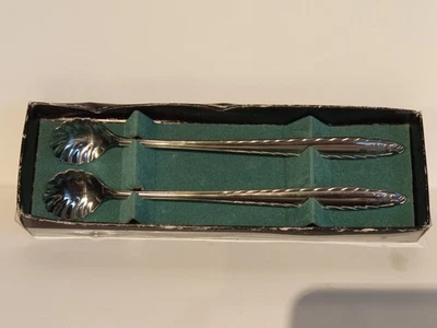 Antike Eislöffel  2 x Muschel , silberne alte lange Löffel Vintage , in OVP - Bild 1 von 3