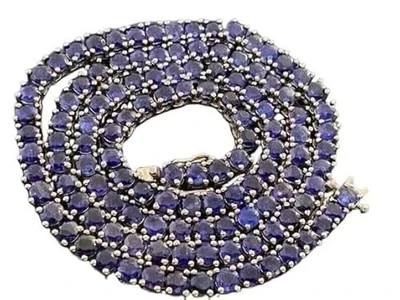 Collar Tenis Chapado en Oro Blanco 14K 25Ct Redondo Laboratorio Creado Zafiro Azul 22 pulgadas Foto 1 de 4