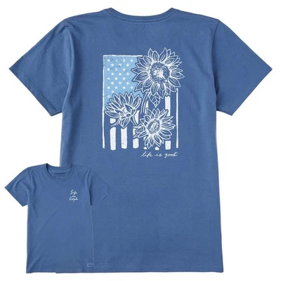 Camiseta trituradora azul SS Life is Good Sunflower Flag 3XL NUEVA CON ETIQUETAS para mujer Foto 1 de 4
