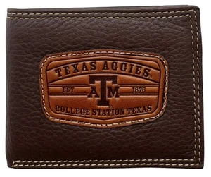Texas A&M Aggies Genuine Leather Branded Bifold Wallet in Brown by Enmon-New - Picture 1 of 7