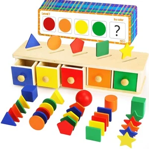 Montessori Toys Wooden Color & Shape Sorter Toys for Toddlers 1-3, Matching B... - Picture 1 of 6