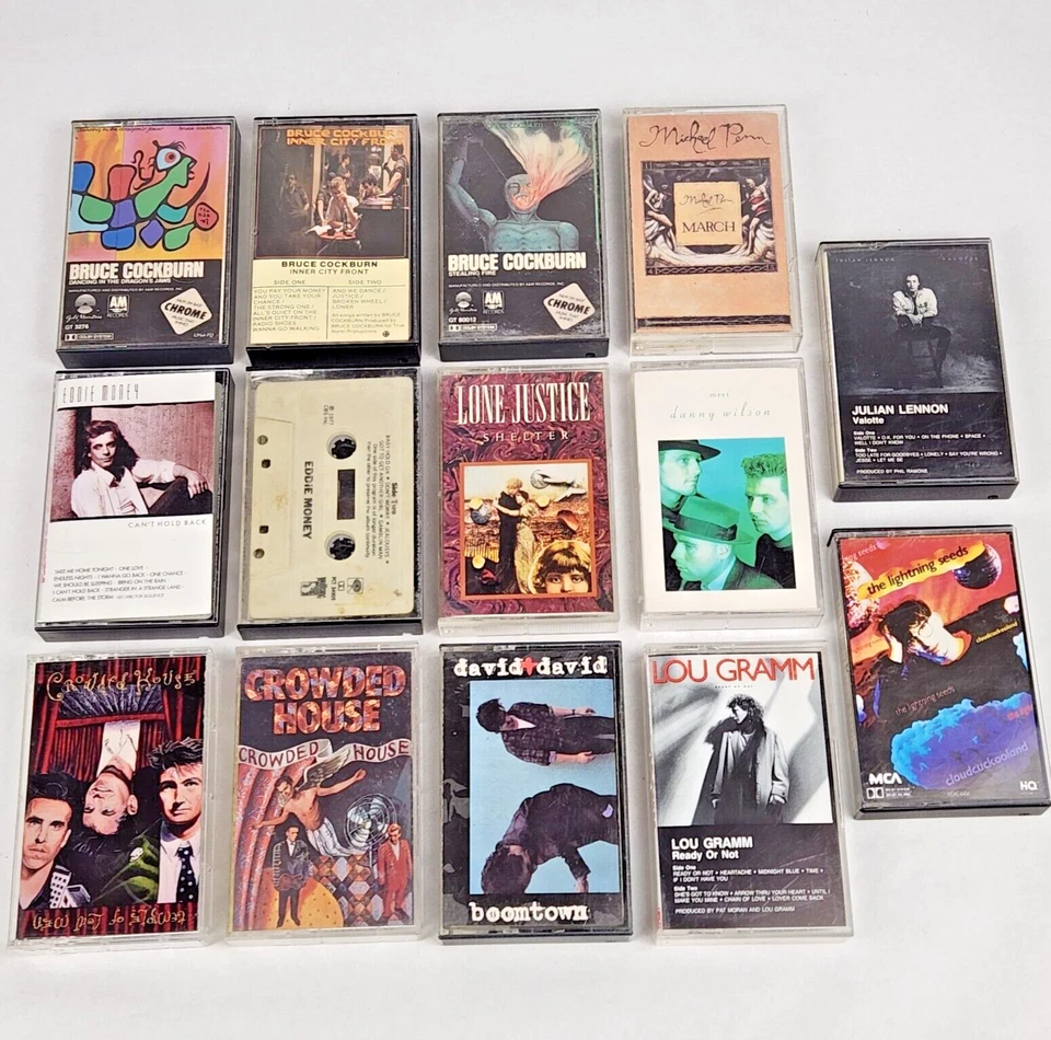 80's Music Cassette Tape Lot of 14 Bruce Cockburn Crowded House Eddie Money Penn Foto 1 de 4