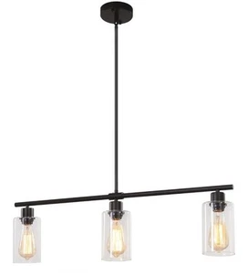 3 Lights Kitchen Island Chandelier Black Pendant Light Fixtures 3 light-Black - Picture 1 of 7