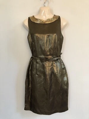 Patricia Field for M&S Bronze Beaded Linen-Blend Cocktail Dress UK 10 - image 1 of 4