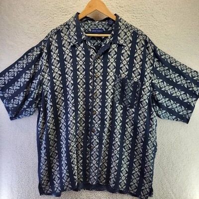 Camisa de campamento de seda hawaiana Grant Thomas para hombre XL floral a rayas cuello abotonado Foto 1 de 4