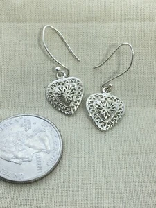 Sterling Silver 1.25” Domed Open Cut Heart Dangle Earrings 2.2g (16-23) - Picture 1 of 2