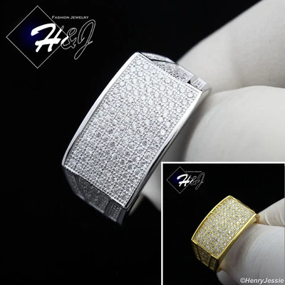 МУЖСКОЕ ТВЕРДОЕ СЕРЕБРО 925 ПРОБЫ ЛЕДЯНОЙ БЛЕСТЯЩИЙ CZ 3D ПРЯМОУГОЛЬНИК СЕРЕБРЯНОЕ КОЛЬЦО * SR1 - Изображение 1 из 2