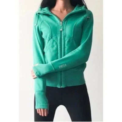 Sudadera con Capucha Zella Harmony Rayada Cremallera Completa Verde Brillante Talla Pequeña Foto 1 de 4