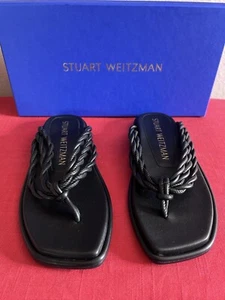 NUEVAS SANDALIAS PLANAS STUART WEITZMAN CALYPSO CUERO NEGRO Talla 37.5 US 7B - Imagen 1 de 6