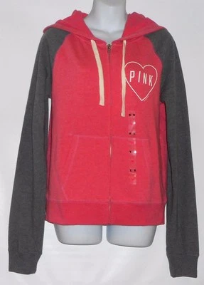 Victoria's Secret Rosa Terry Francés Cremallera Completa Bloques de Color Sudadera con Capucha Mediana (M) Nueva con Etiquetas Foto 1 de 3