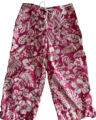 Lauren Ralph Lauren Pink Hawaiian Print Wide Leg Cropped Cotton Pants EUC 12 - Image 1 of 4