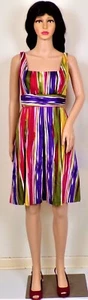 CALVIN KLEIN 6P multicolor striped sleeveless fit/flare dress polyester/spandex  - Picture 1 of 10