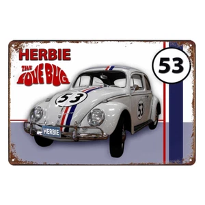 HERBIE THE LOVE BUG 53 VOLKSWAGEN Rustic Metal Sign Vintage Tin decor Bar - Picture 1 of 4
