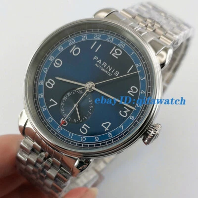 Nuevo 42mm PARNIS esfera azul fecha GMT correa plateada reloj automático para hombres 3000 Foto 1 de 4