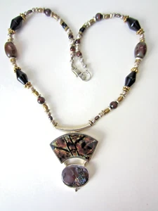 Indigo Flameworks Enamel & Boulder Opal Pendant and Beaded Necklace - Picture 1 of 8