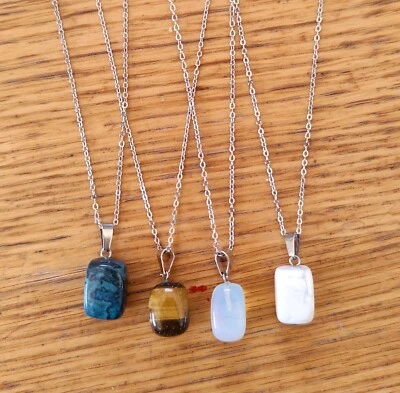 Rounded Edges Cuboid Crystal Natural Stone Necklace Pendant Tiger's Eye UK - Image 1 of 4