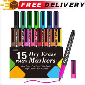Lelix 15 Colors Dry Erase Markers, Magnetic Whiteboard Markers Fine Point