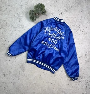 Hartwell Made In USA Philadelphia Softball Bomber Jacket Size L Blue - Picture 1 of 22