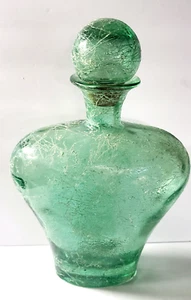 Vintage Glass Decanter Bottle & Lid Green Spaghetti String MCM - Picture 1 of 13