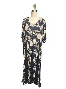 Vtg Nostalgia Dress Navy Blue Floral Maxi Gothic Glam Boho Chic Cottagecore M - Picture 1 of 7