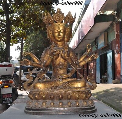 Tibetan Bronze Gilt 3 Head 8 Arms Namgyalma & Ushnishavijaya Tara Buddha Statue • 1638£