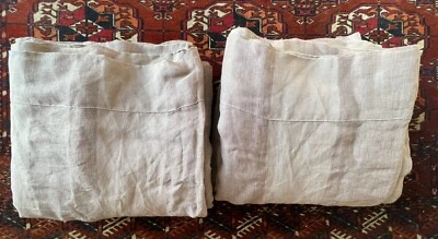 "2 paneles de cortinas transparentes a rayas de lino y algodón de restauración en niebla 100""x96""" Foto 1 de 4