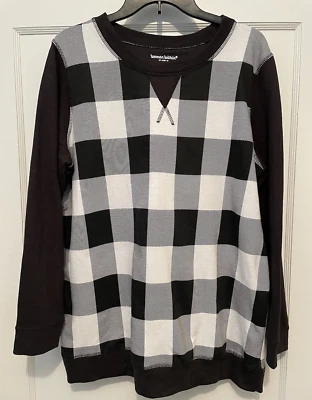 Camisa de mujer Woman Within talla M 14/16 negra blanca a cuadros suéter redondo, usada en excelente estado Foto 1 de 4