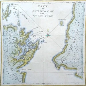 New Zealand, Cook´s Strait, Wellington, map Thomas Cook, 1774, Carte du Detroit - Picture 1 of 6