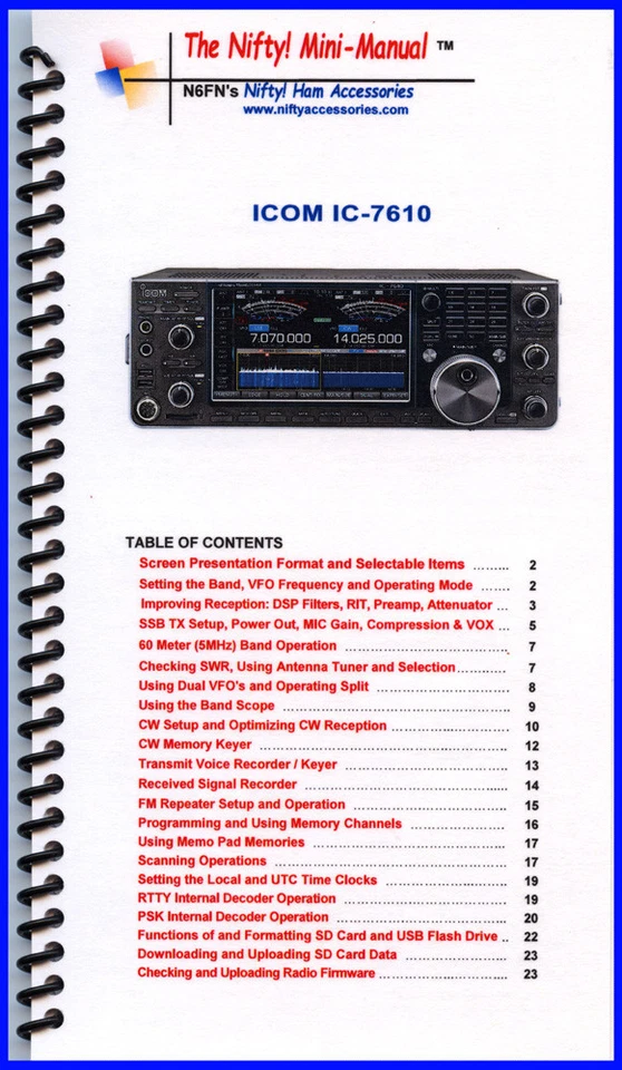 Nifty! Ham Radio Mini-Manual for the Icom IC-7610 - Image 1 of 1