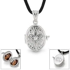 ¡Nuevo! Collar medallón de filigrana ovalado "deseo secreto" de plata de ley 925 cordón de seda - Imagen 1 de 10