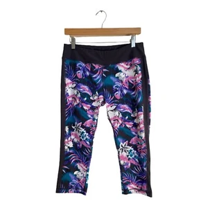 KI Pro Performance Yoga Workout Leggings Capri Length SZ L Multi-Color Floral - Picture 1 of 5