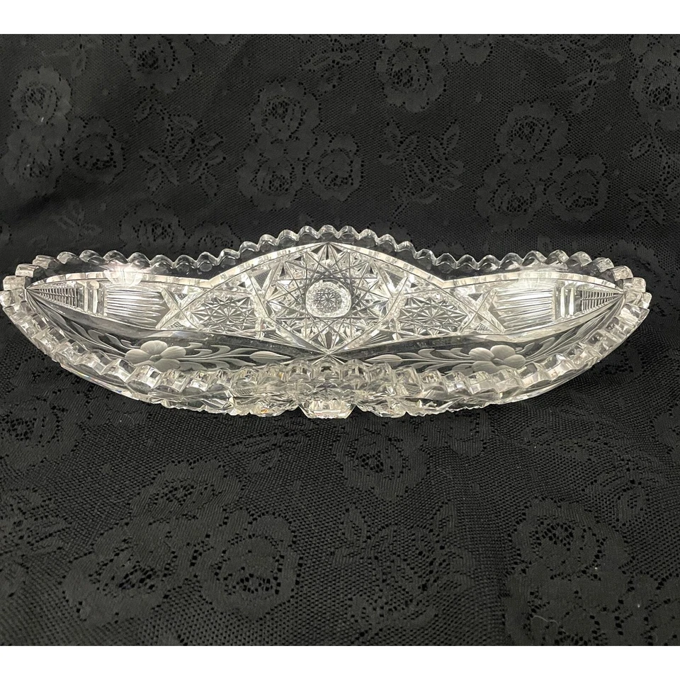 VTG American Brilliant Clear Cut Glass Oblong Relish Tray Celery Bowl 11" HEAVY - Image 1 of 4