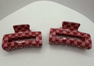 NUEVO Clips de Garra Rosa con Corazones Rojos Temática de San Valentín. Juego de 2 Foto 1 de 4